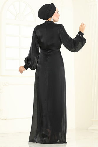 moda selvim Evening Dress 6231BSK463 Black - Thumbnail
