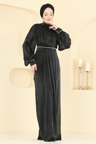 moda selvim Evening Dress 6231BSK463 Black - Thumbnail