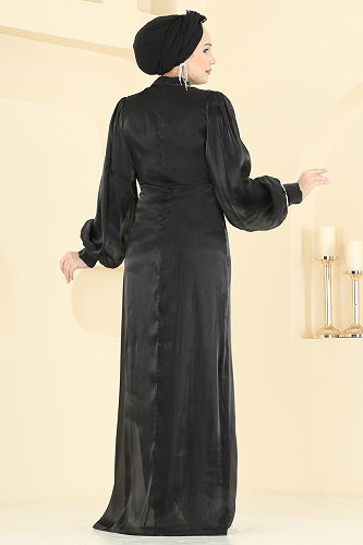 moda selvim فستان سهرة أسود 6231BSK463 - Thumbnail