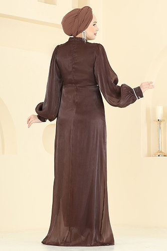 moda selvim Evening Dress 6231BSK463 Brown - Thumbnail