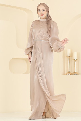 moda selvim Evening Dress 6231BSK463 Cream - Thumbnail