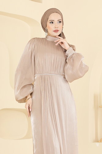 moda selvim فستان سهرة كريمي 6231BSK463 - Thumbnail