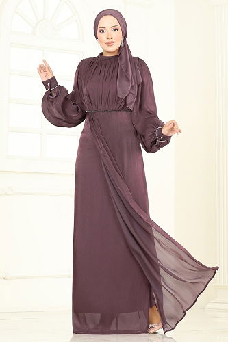 moda selvim Evening Dress 6231BSK463 Dark Rose Dusky - Thumbnail