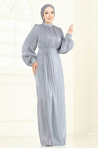 moda selvim Evening Dress 6231BSK463 Gray - Thumbnail