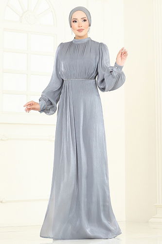 moda selvim Evening Dress 6231BSK463 Gray - Thumbnail