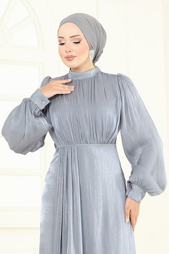 moda selvim Evening Dress 6231BSK463 Gray - Thumbnail