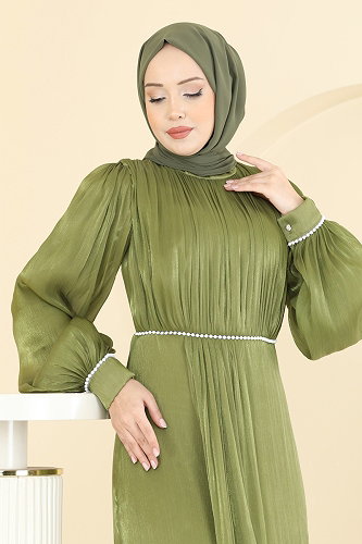 moda selvim Evening Dress 6231BSK463 Khaki - Thumbnail