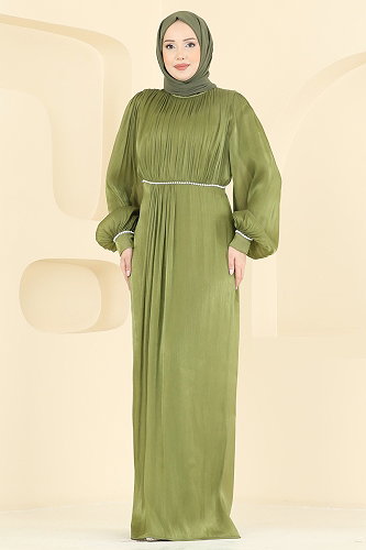 moda selvim فستان سهرة اخضر عفني 6231BSK463 - Thumbnail