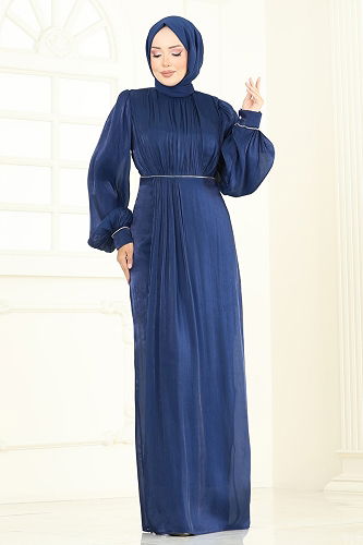 moda selvim Evening Dress 6231BSK463 Navy Blue - Thumbnail