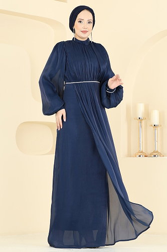 moda selvim فستان سهرة كحلي 6231BSK463 - Thumbnail