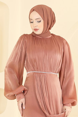 moda selvim فستان سهرة وردي 6231BSK463 - Thumbnail