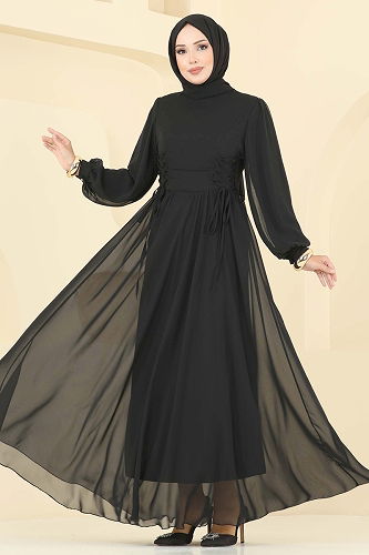 moda selvim Evening Dress 6238BSK463 Black - Thumbnail