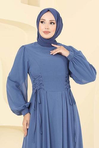 moda selvim فستان سهرة ازرق 6238BSK463 - Thumbnail