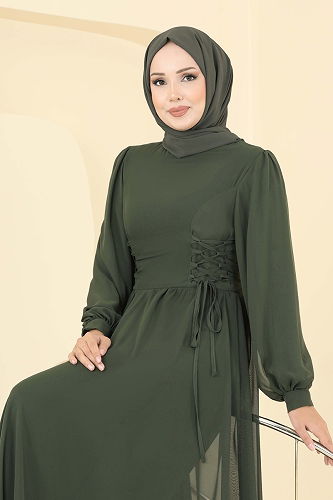 moda selvim Evening Dress 6238BSK463 Khaki - Thumbnail