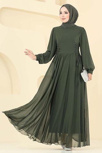 moda selvim Evening Dress 6238BSK463 Khaki - Thumbnail