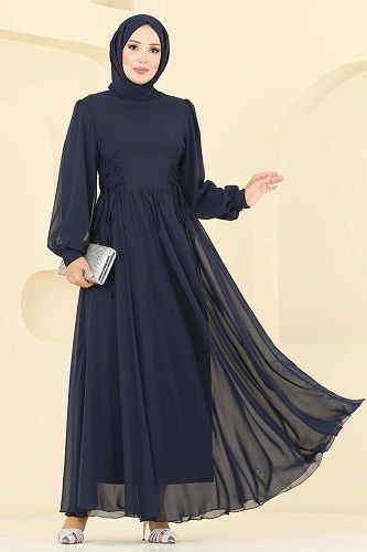 moda selvim Evening Dress 6238BSK463 Navy Blue - Thumbnail