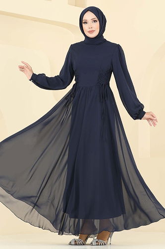 moda selvim Evening Dress 6238BSK463 Navy Blue - Thumbnail