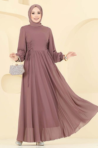 moda selvim فستان سهرة بيج وردي 6238BSK463 - Thumbnail