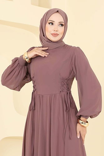 moda selvim فستان سهرة بيج وردي 6238BSK463 - Thumbnail