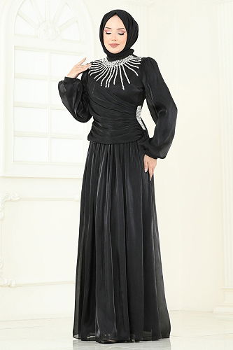 moda selvim Evening Dress 6238LPN858 Black - Thumbnail