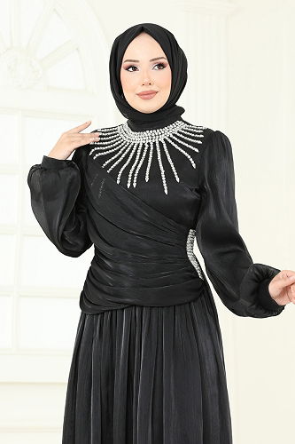 moda selvim Evening Dress 6238LPN858 Black - Thumbnail