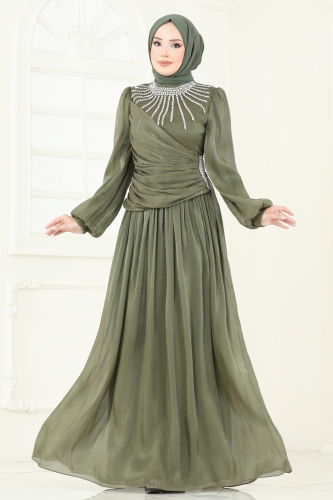 moda selvim فستان سهرة اخضر عفني 6238LPN858 - Thumbnail