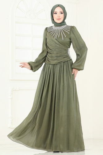 moda selvim فستان سهرة اخضر عفني 6238LPN858 - Thumbnail