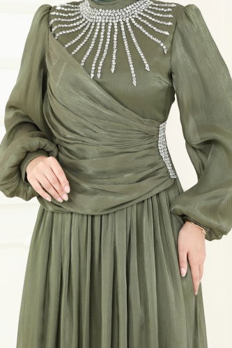 moda selvim فستان سهرة اخضر عفني 6238LPN858 - Thumbnail