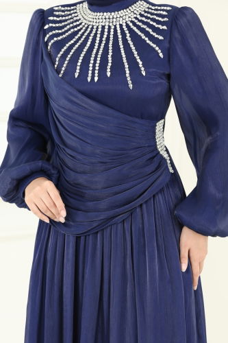 moda selvim فستان سهرة كحلي 6238LPN858 - Thumbnail