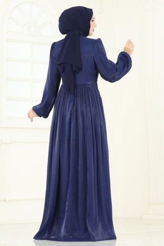 moda selvim فستان سهرة كحلي 6238LPN858 - Thumbnail