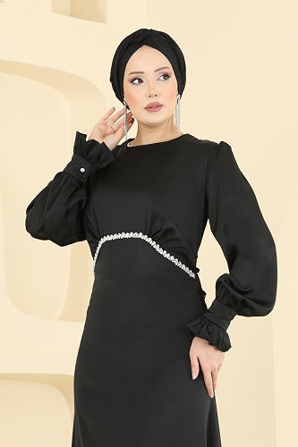 moda selvim Evening Dress 6247BSK463 Black - Thumbnail