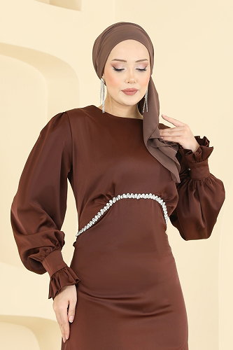 moda selvim فستان سهرة بني 6247BSK463 - Thumbnail