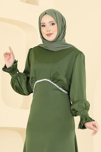 moda selvim Evening Dress 6247BSK463 Khaki - Thumbnail