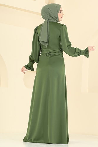 moda selvim فستان سهرة اخضر عفني 6247BSK463 - Thumbnail