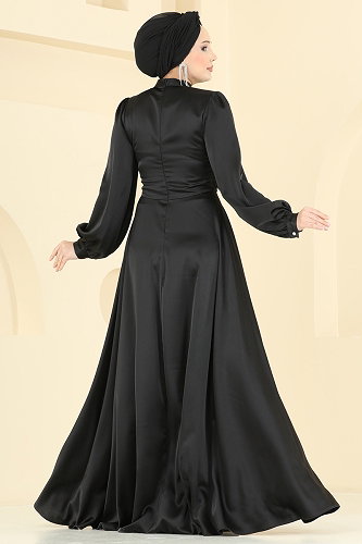 moda selvim Evening Dress 6261BSK463 Black - Thumbnail