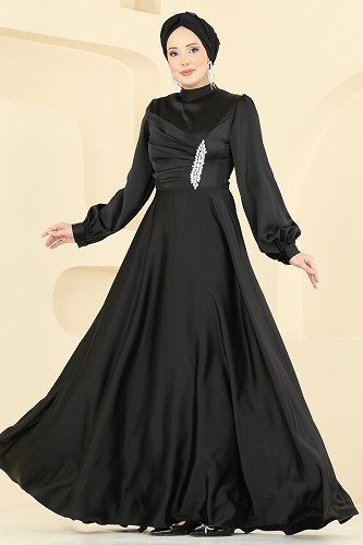 moda selvim Evening Dress 6261BSK463 Black - Thumbnail