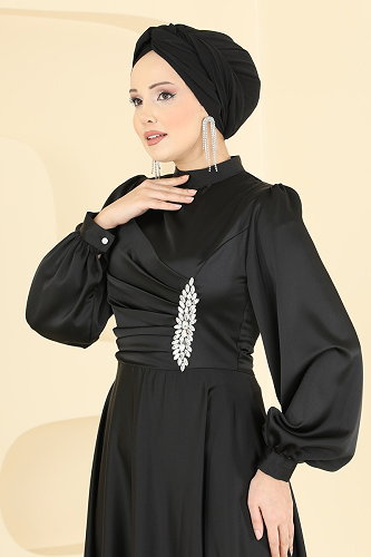 moda selvim فستان سهرة أسود 6261BSK463 - Thumbnail