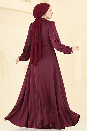 moda selvim Evening Dress 6261BSK463 Burgundy - Thumbnail