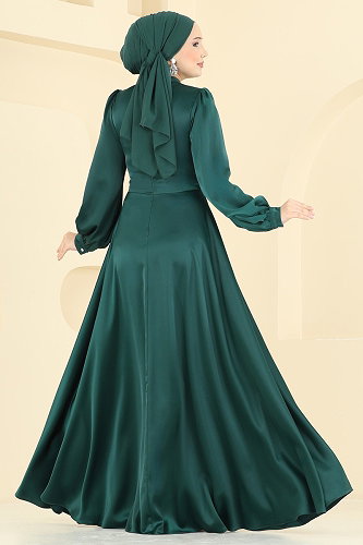 moda selvim Evening Dress 6261BSK463 Emerald - Thumbnail