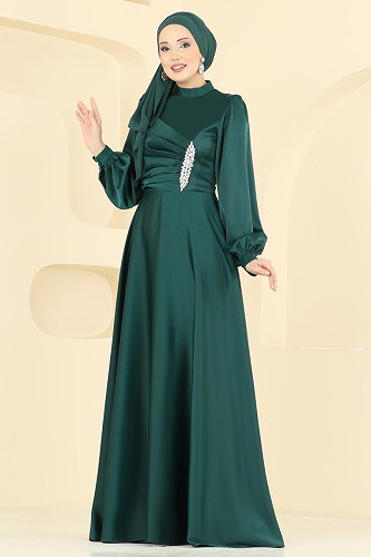 moda selvim فستان سهرة زيتي 6261BSK463 - Thumbnail