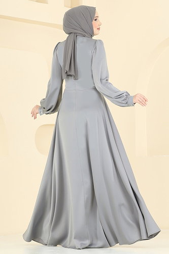 moda selvim Evening Dress 6261BSK463 Gray - Thumbnail