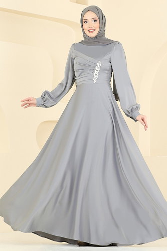 moda selvim Evening Dress 6261BSK463 Gray - Thumbnail