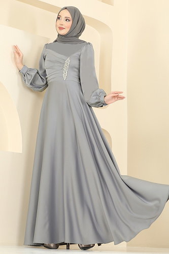 moda selvim Evening Dress 6261BSK463 Gray - Thumbnail