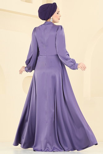 moda selvim Evening Dress 6261BSK463 Lilac - Thumbnail