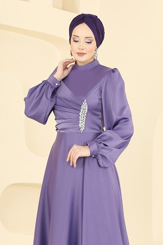 moda selvim Evening Dress 6261BSK463 Lilac - Thumbnail