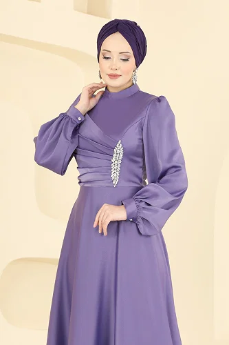 moda selvim فستان سهرة ليلكي 6261BSK463 - Thumbnail