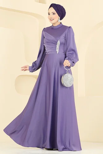 moda selvim فستان سهرة ليلكي 6261BSK463 - Thumbnail