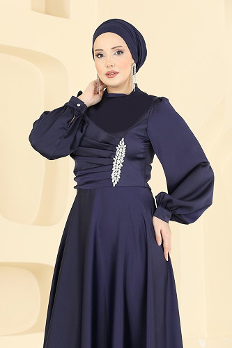 moda selvim Evening Dress 6261BSK463 Navy Blue - Thumbnail