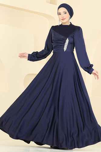 moda selvim Evening Dress 6261BSK463 Navy Blue - Thumbnail