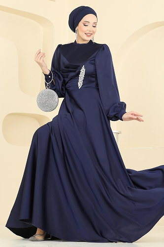 moda selvim Evening Dress 6261BSK463 Navy Blue - Thumbnail
